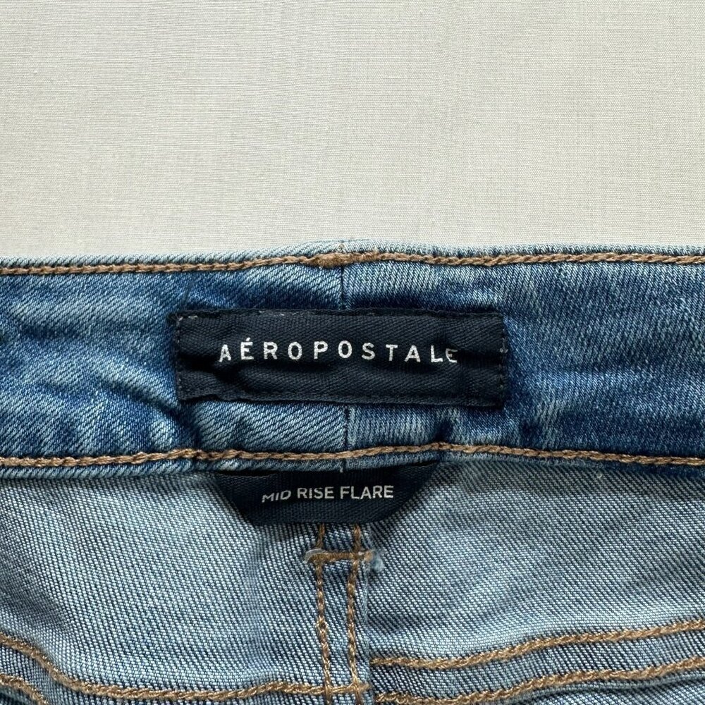 Aeropostale Jeans Womens Sz 000 Mid Rise Flare Stretchy Denim Casual Y2K Blue - Picture 10 of 11